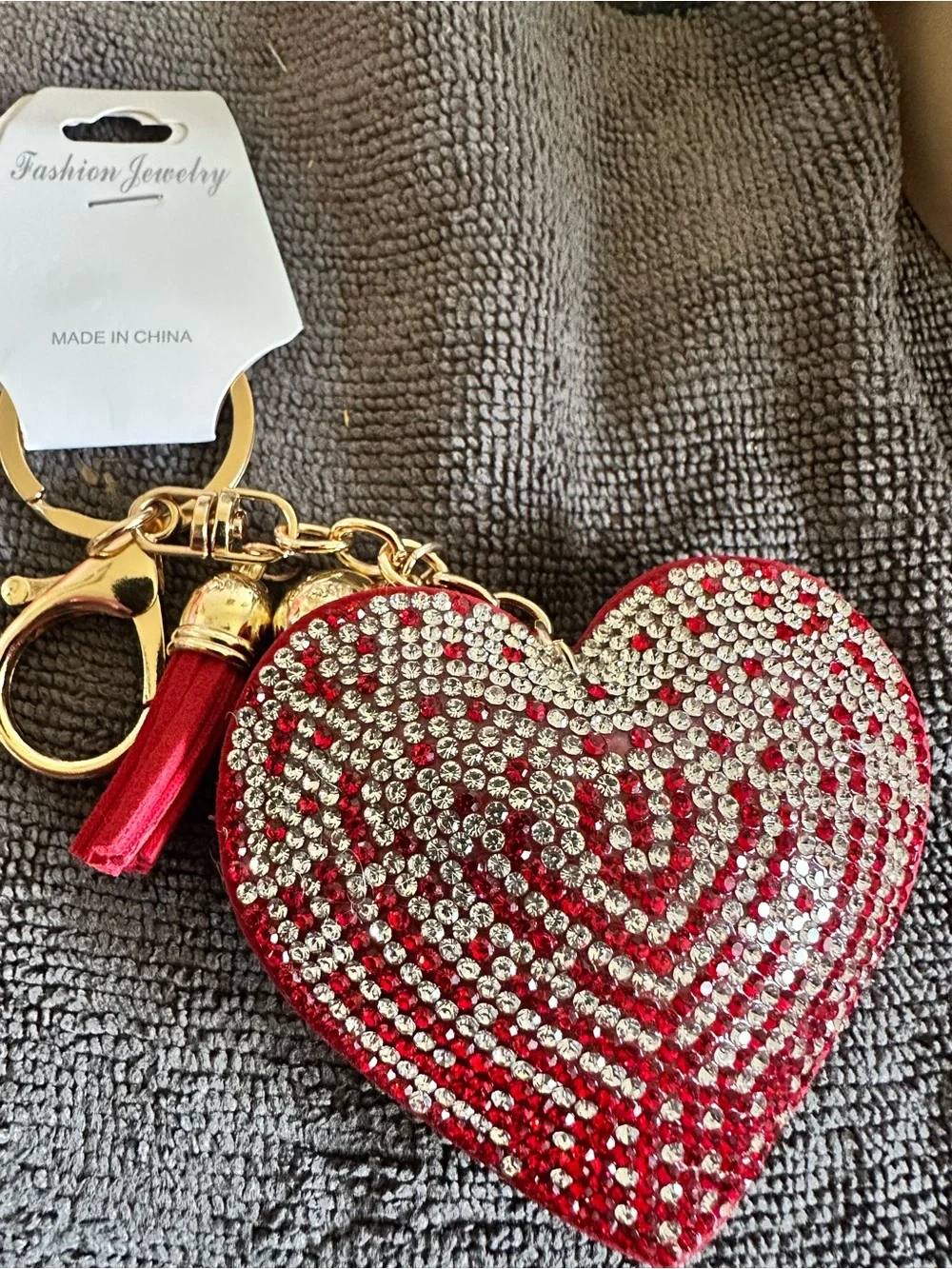 Sparkling Red Heart Key & Bag Charm with Crystal Accents